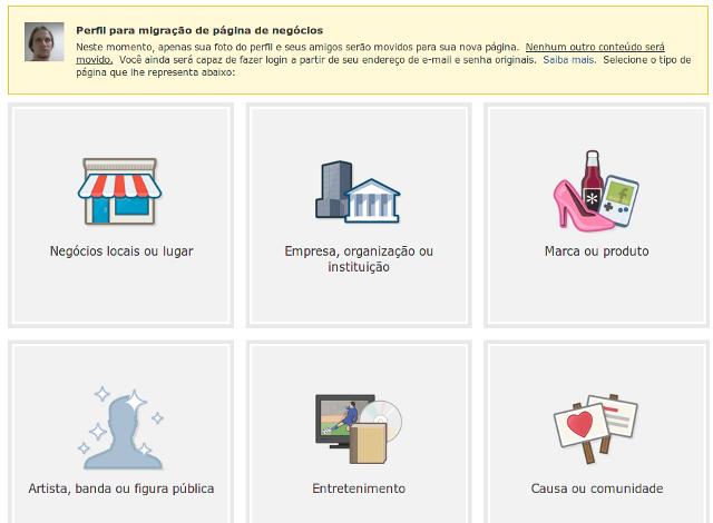 tela de migração entre perfil e fanpage no Facebook migracao pagina perfil facebook fanpage Como converter um perfil no Facebook em uma fanpage? Sim, agora é possível!