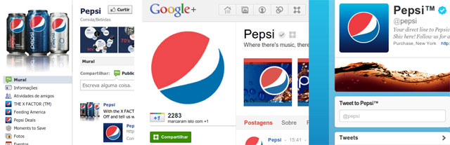 Presença da Pepsi no Twitter, Facebook e Google+