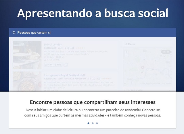 Demonstração da busca social em funcionamento. Usuários faz busca refinado por assuntos.