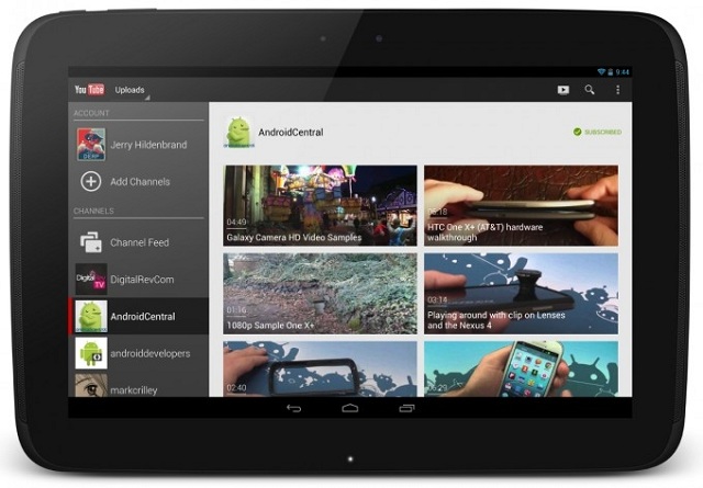 Aplicativo do Youtube para Android em um tablet.