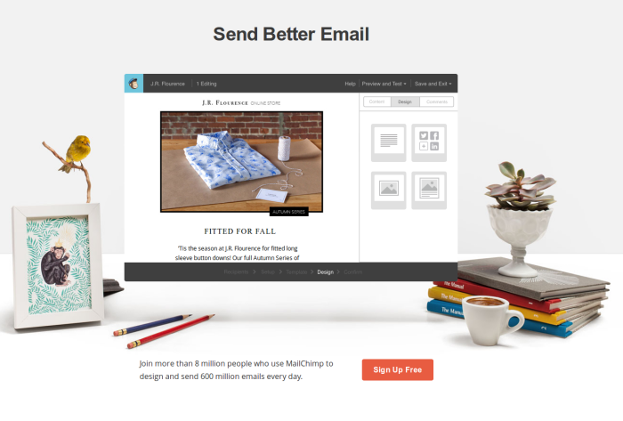 Na página inicial do Mailchimp, o "Sign Up" é o call-to-action