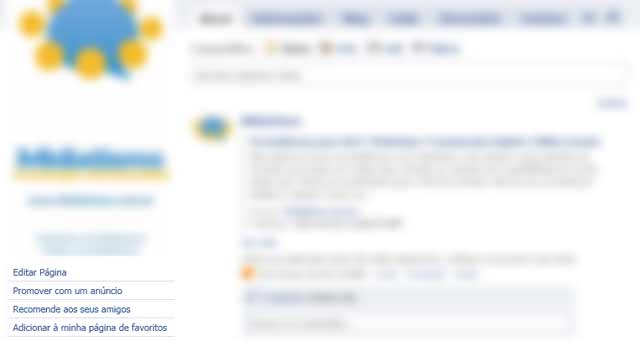 Menu de edição da página no Facebook