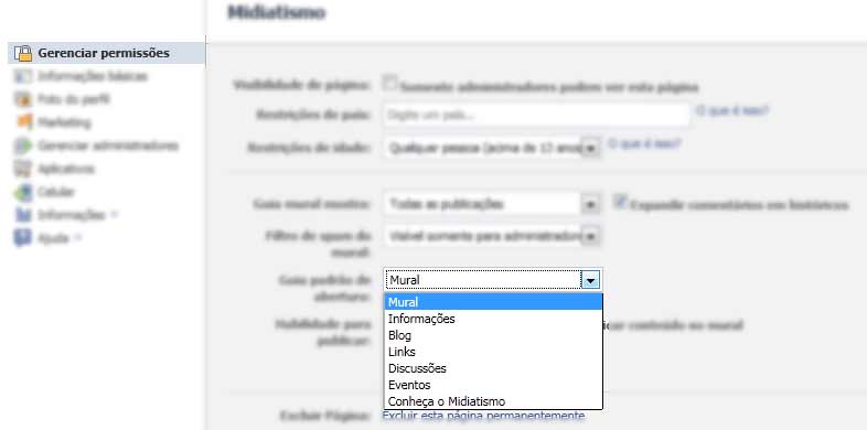 Escolher aba inicial na sua FanPage Escolher aba inicial na sua FanPage
