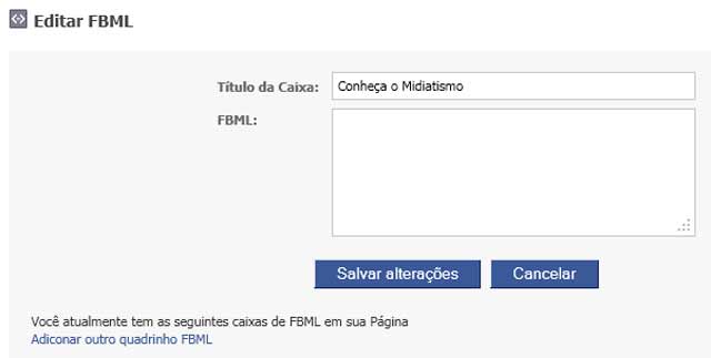 Janela de edição do FBML